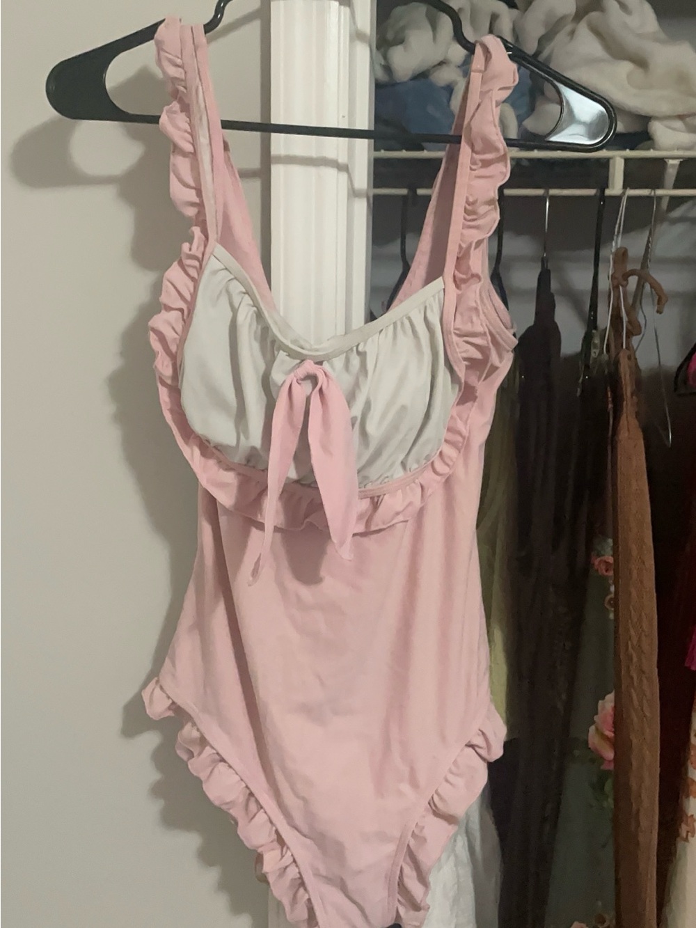Pink Ruffle One-Piece Swimsuit with Tie Front